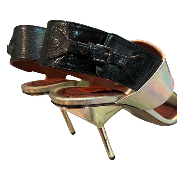 Missoni Shiny Gold with Black Buckle Slingback Sandals, Sz 37 - Picture 10 of 15